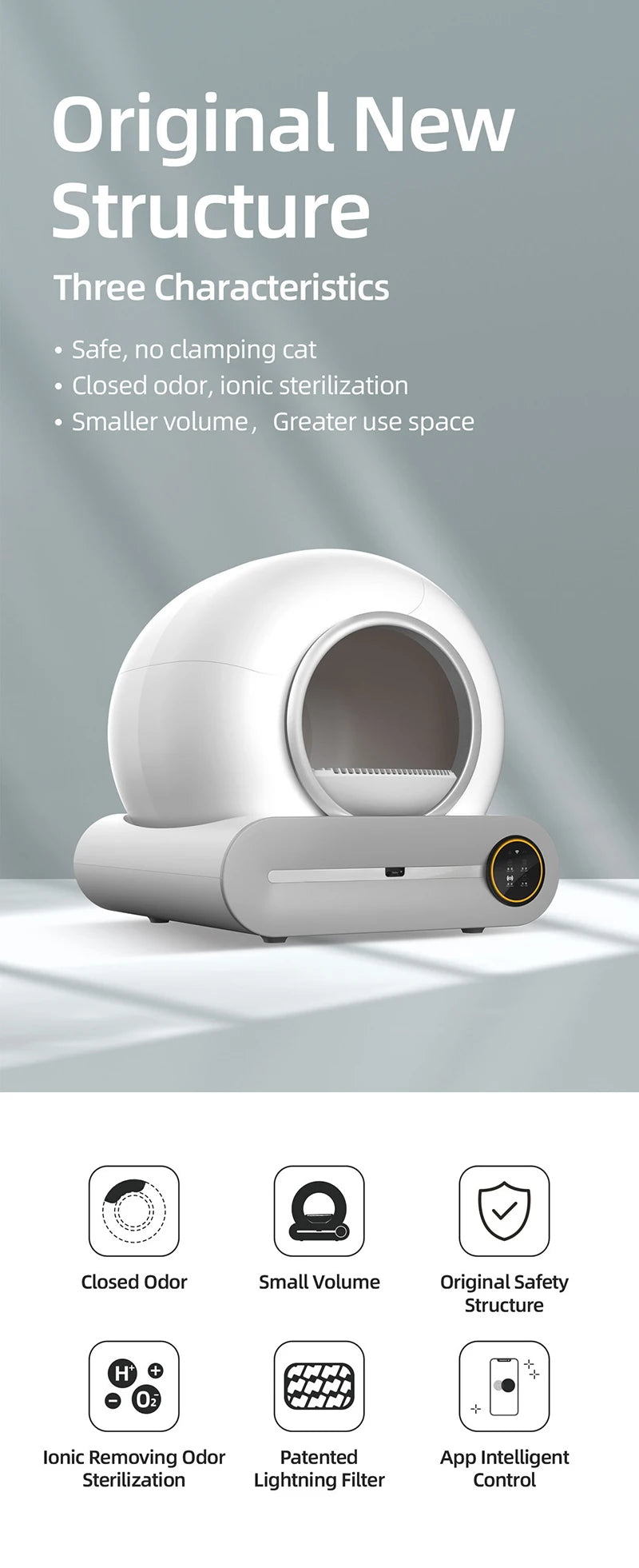 65L Automatic Smart Cat Litter Box Self Cleaning Fully Enclosed Large Cat Toilet Litter Tray