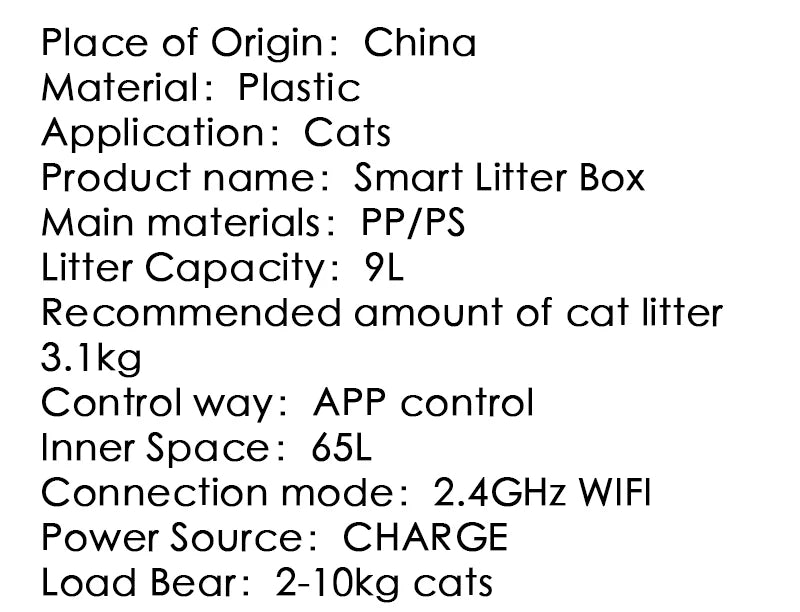 65L Automatic Smart Cat Litter Box Self Cleaning Fully Enclosed Large Cat Toilet Litter Tray