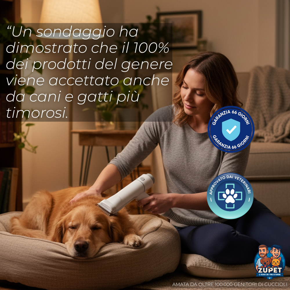 PetClean Ultra 5-in-1 — Aspirapeli + Toelettatura Professionale Senza Sporco