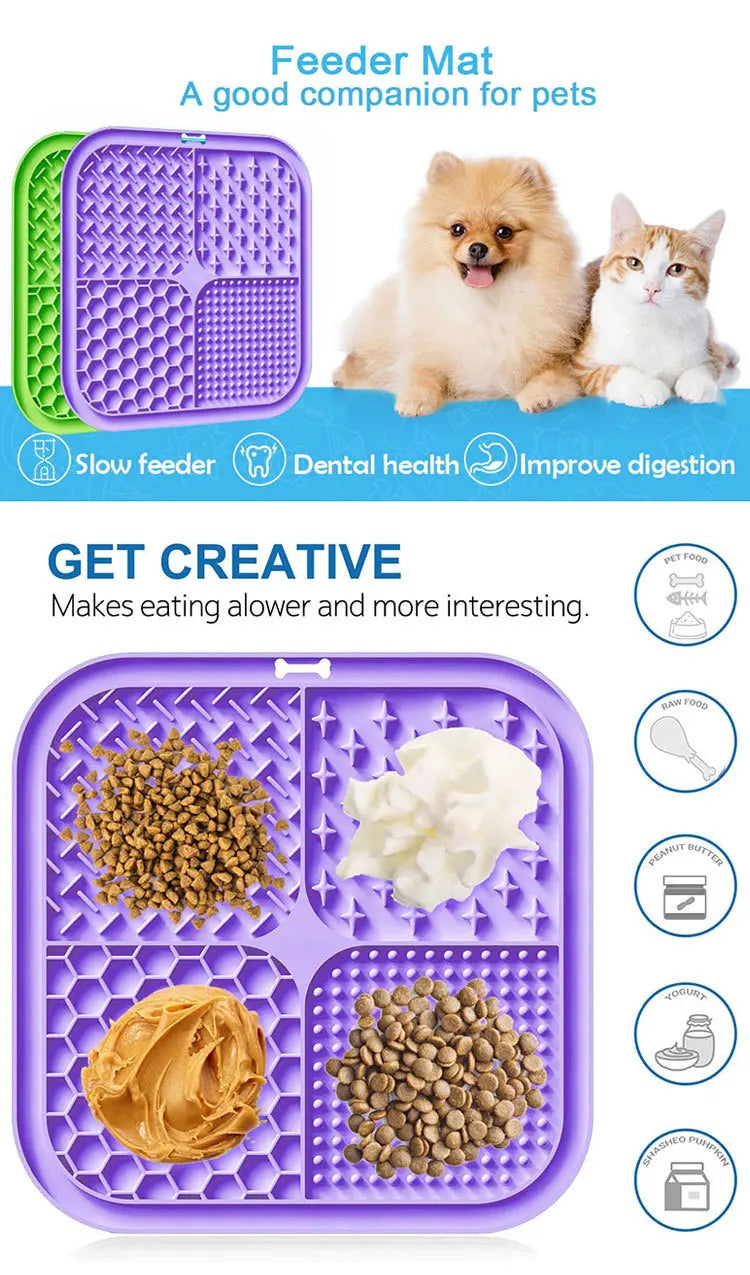 Pet Licking Mat Silicone Pet Food Suction Cup Licking Mat Slow Feeding Mat Anti-choking Slow Food Basin