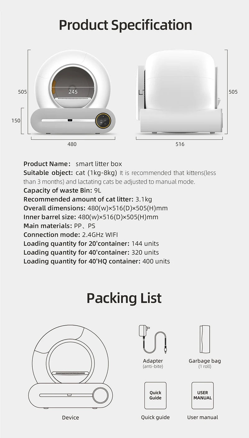 65L Automatic Smart Cat Litter Box Self Cleaning Fully Enclosed Large Cat Toilet Litter Tray